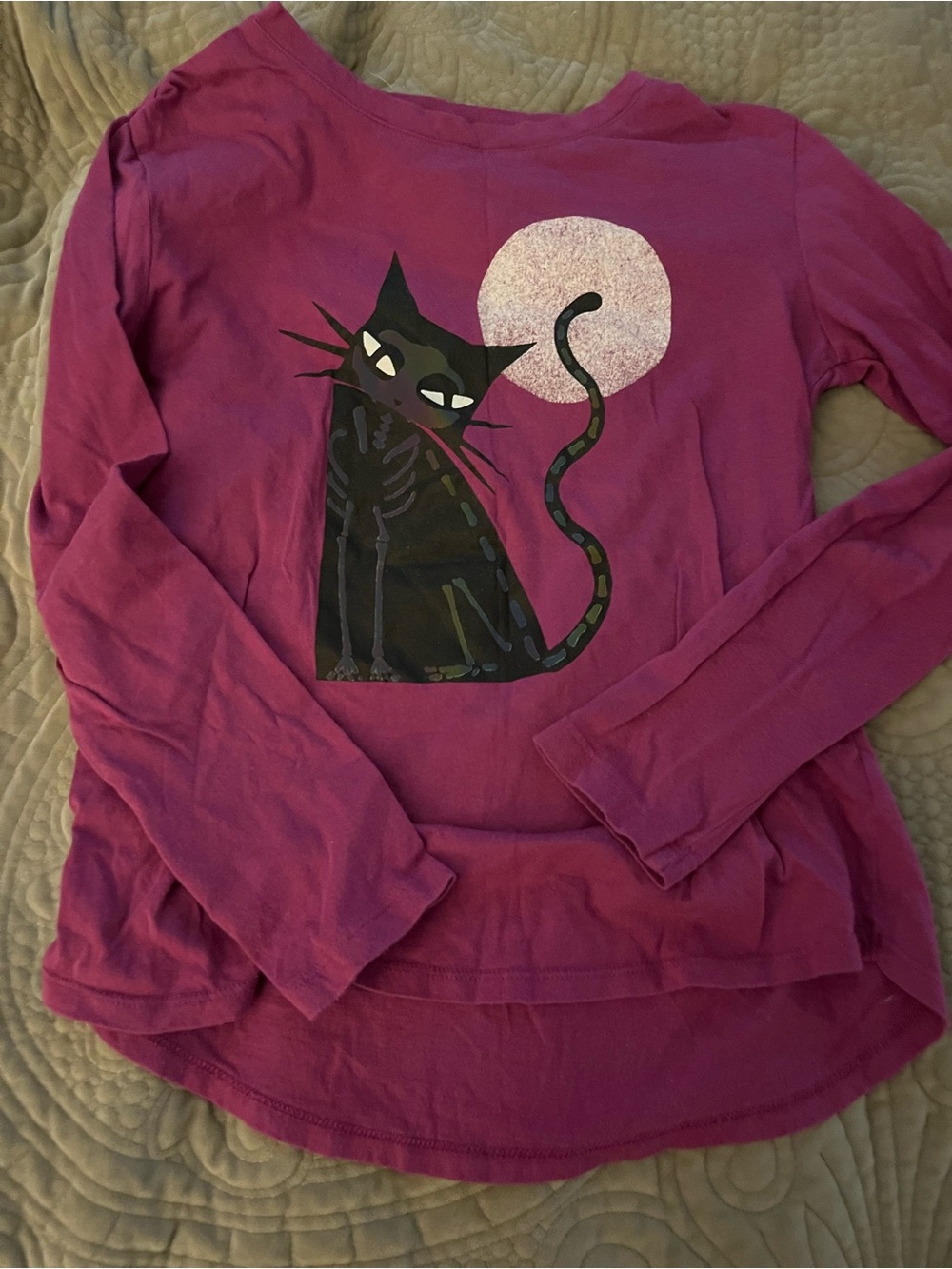 GAP Girls Halloween Magenta Long-Sleeve Cat Moon Graphic Tee